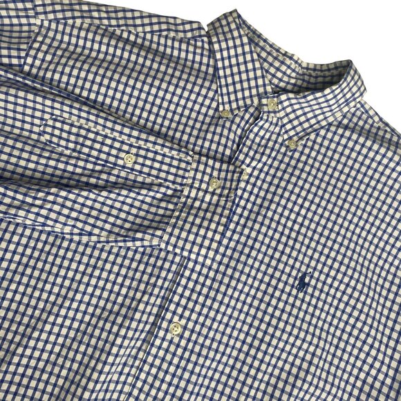 Ralph Lauren Blake Button Down Shirt Mens L Blue Checkered Cotton Long Sleeve Po - Picture 1 of 8